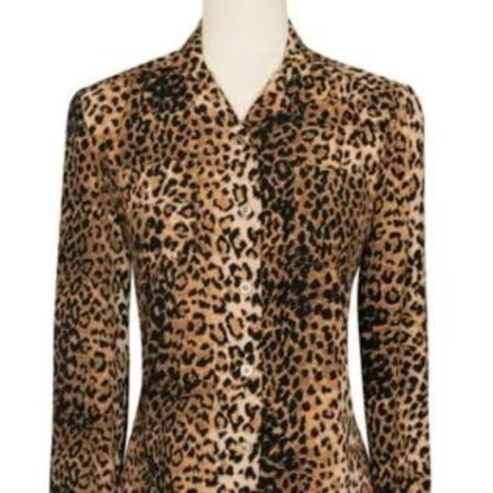 Trashy Diva Annie Button Down Blouse In Leopard Print Long Sleeve Size 8